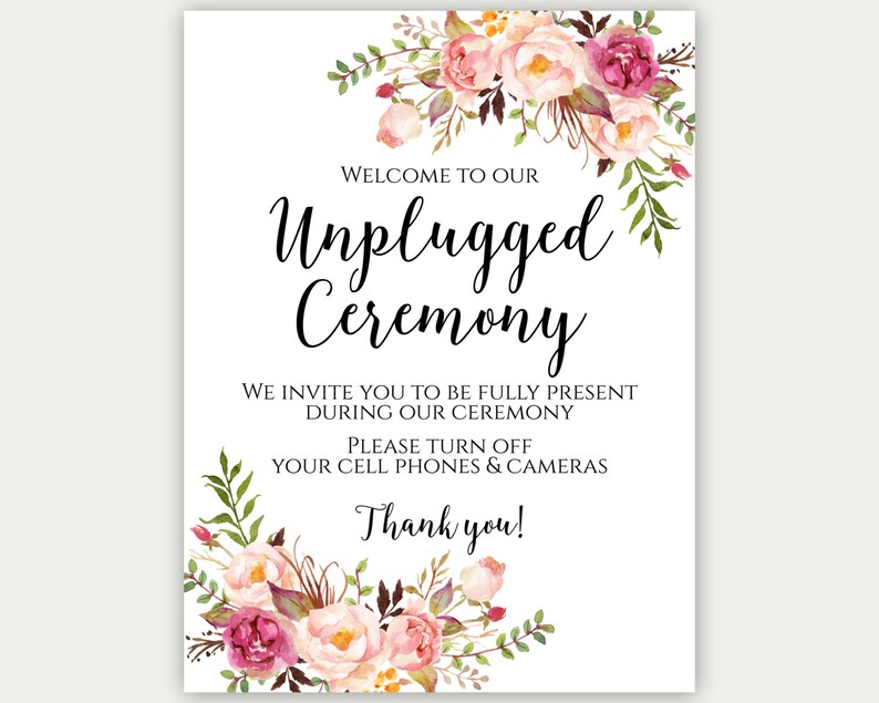 Unplugged Ceremony Sign, Unplugged Wedding Sign, Unplugged Sign, No Phones Sign, No Cameras Sign, No Cell Phone Sign, Printable Sign, C1 image 2