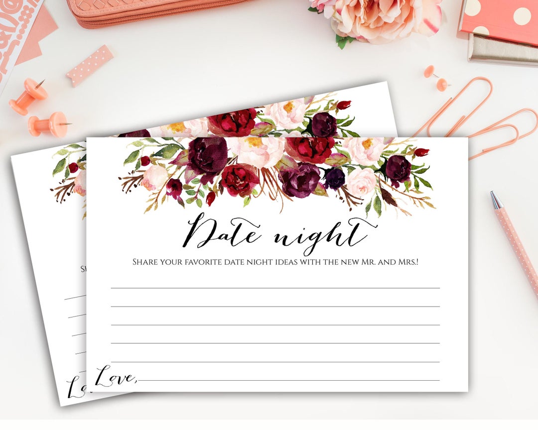 Date Night Idea Cards & Sign - Minimalist Bridal Shower Game, Kraft Paper