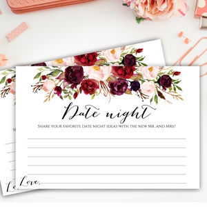 Tarjetas para una cita romántica, tarjetas con ideas para una cita romántica, tarjetas para una cita romántica para una boda, ideas para una cita romántica, tarro de citas, tarjetas imprimibles para bodas, tarjetas de juegos para una despedida de soltera, Marsala
