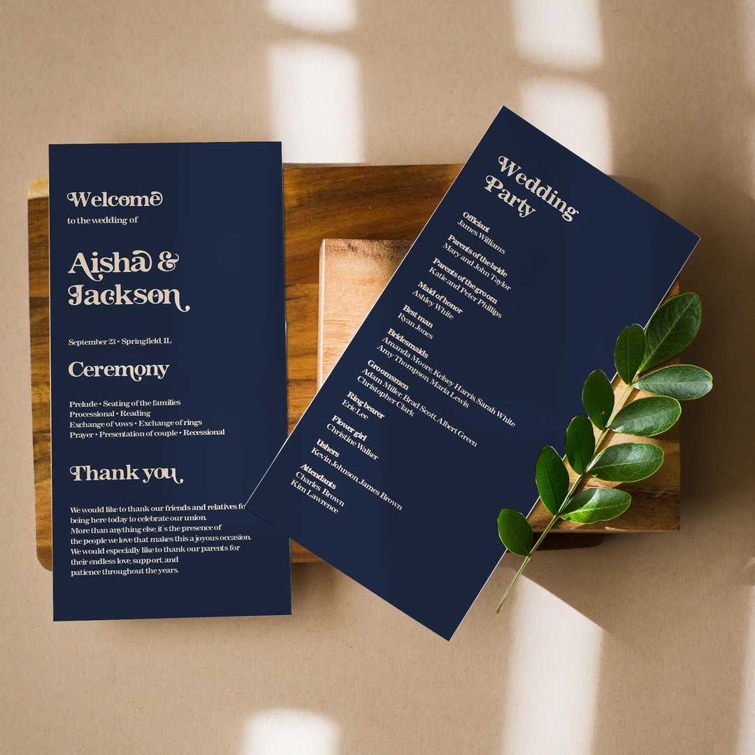 Navy Wedding Program Template, Retro Editable Printable Ceremony ...