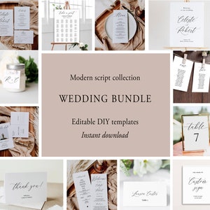 Modern Wedding Bundle, Editable Classic Wedding Bundle Template, Printable Wedding Invitation Set Minimalist Wedding Essentials Templett C71