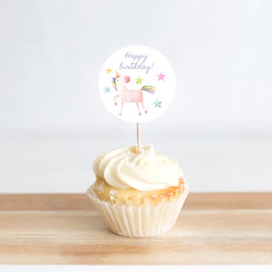 Unicorn Cupcake Topper Template, Editable Magical Rainbow Unicorn Party Decoration Download, Printable Baby Shower Toppers Girl Templett C58