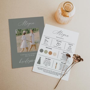 Sage Green Photo Bridesmaid Proposal Card Template, Will You Be My Bridesmaid, Maid Of Honor Proposal, Info Card, Bridesmaid Box Gift, C71