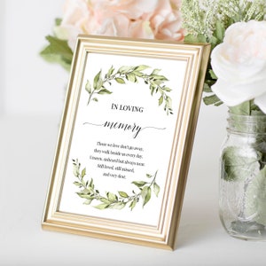 Editable In Loving memory Sign, Printable Memorial Sign, Memorial Table Sign, Foliage Remembrance Sign, Greenery Memory Sign, Templett