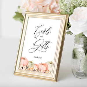 Enseigne pour cartes et cadeaux d'automne, enseigne de mariage citrouille, enseigne de cartes de mariage d'automne, enseigne de table pour cartes, Shower nuptiale, baby shower, réception, C44