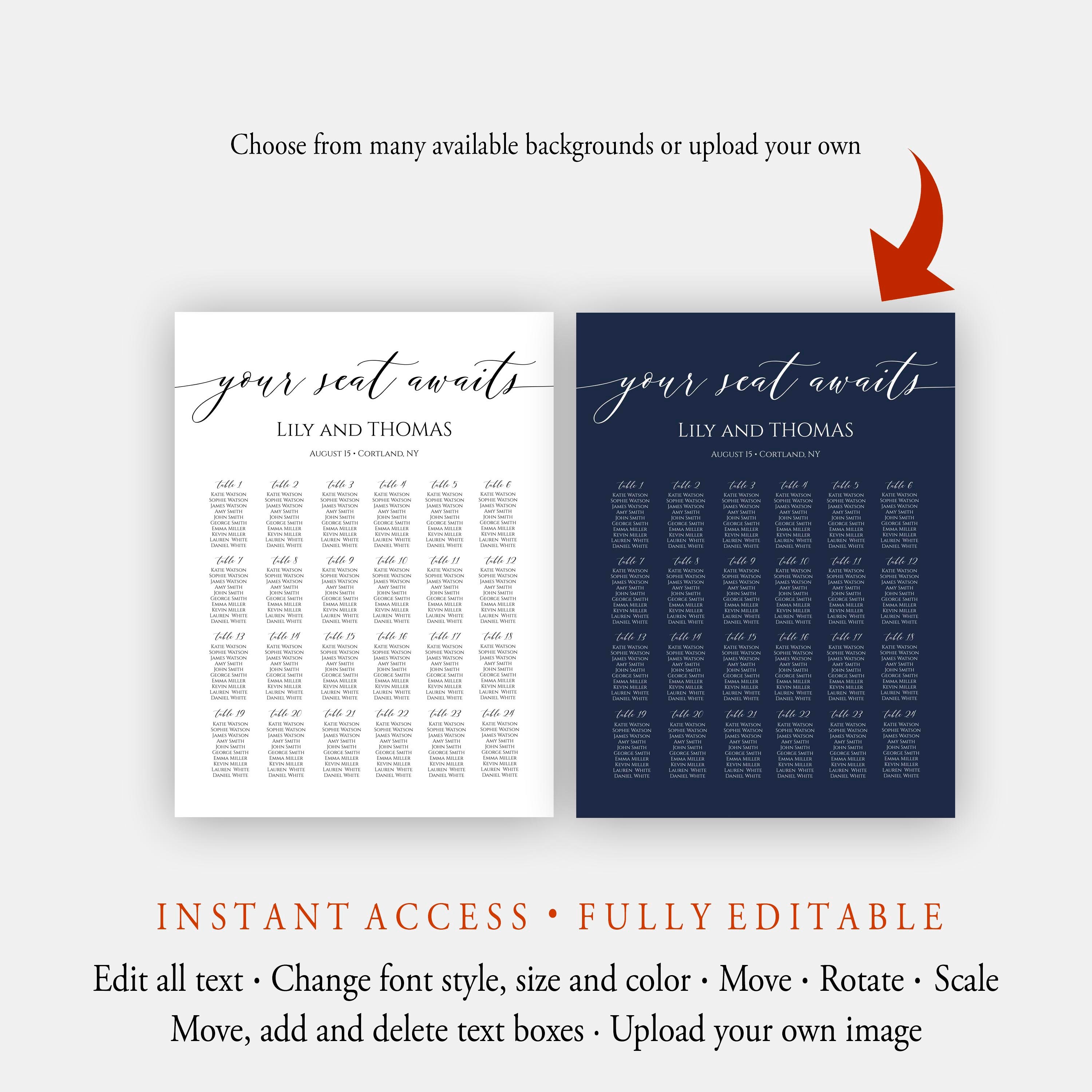 Modern Seating Chart Template, Minimalist Wedding Seating Board Sign ...