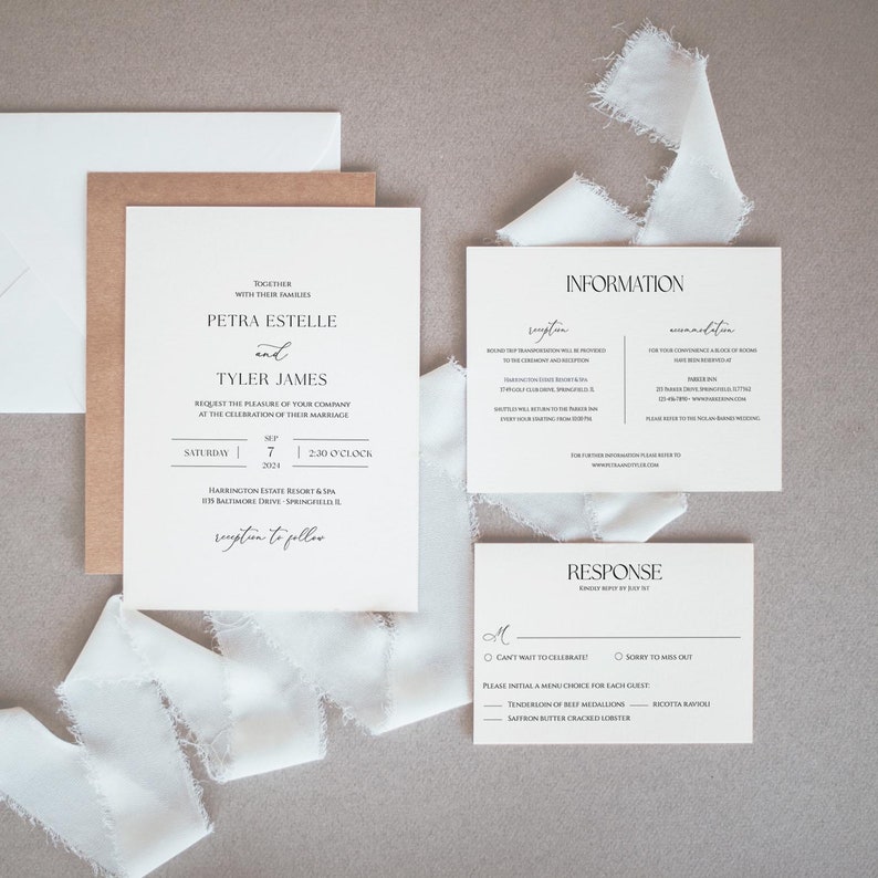 Minimalist Wedding Invitation Template, Modern Wedding Invitation Suite, Editable Wedding Invite, Classic Invitation Set Clean, Templett C70 image 7