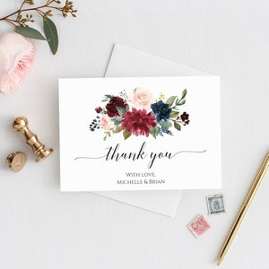 Plantilla de tarjeta de agradecimiento, descarga instantánea, tarjetas de agradecimiento, notas de agradecimiento en color burdeos, totalmente editables, agradecimientos imprimibles, Templett, C6