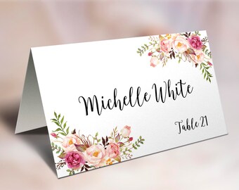 Wedding Place Cards, Place Card Template, Editable, Reserved Seating Cards, Folded Name Card, Floral Place Cards, Tent Cards, Food Cards, C1