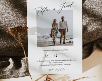 Photo Wedding Invitation Template, Editable Wedding Invite, Add Your Own Photo, Printable Minimalist Modern, Instant Download, Templett