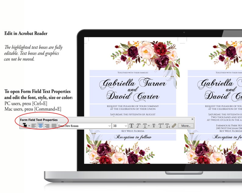 Wedding Invitation Template, Invitation Suite Template, Marsala Wedding Invitation, Editable Wedding Invite, Instant Download, Printable image 3