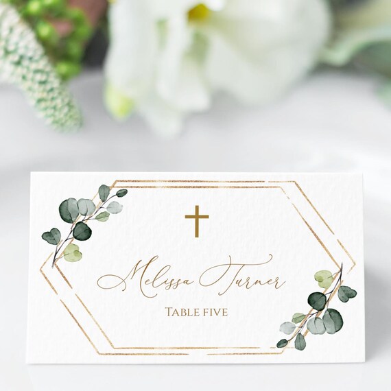 Baptism Place Cards Editable First Communion Place Card Etsy
