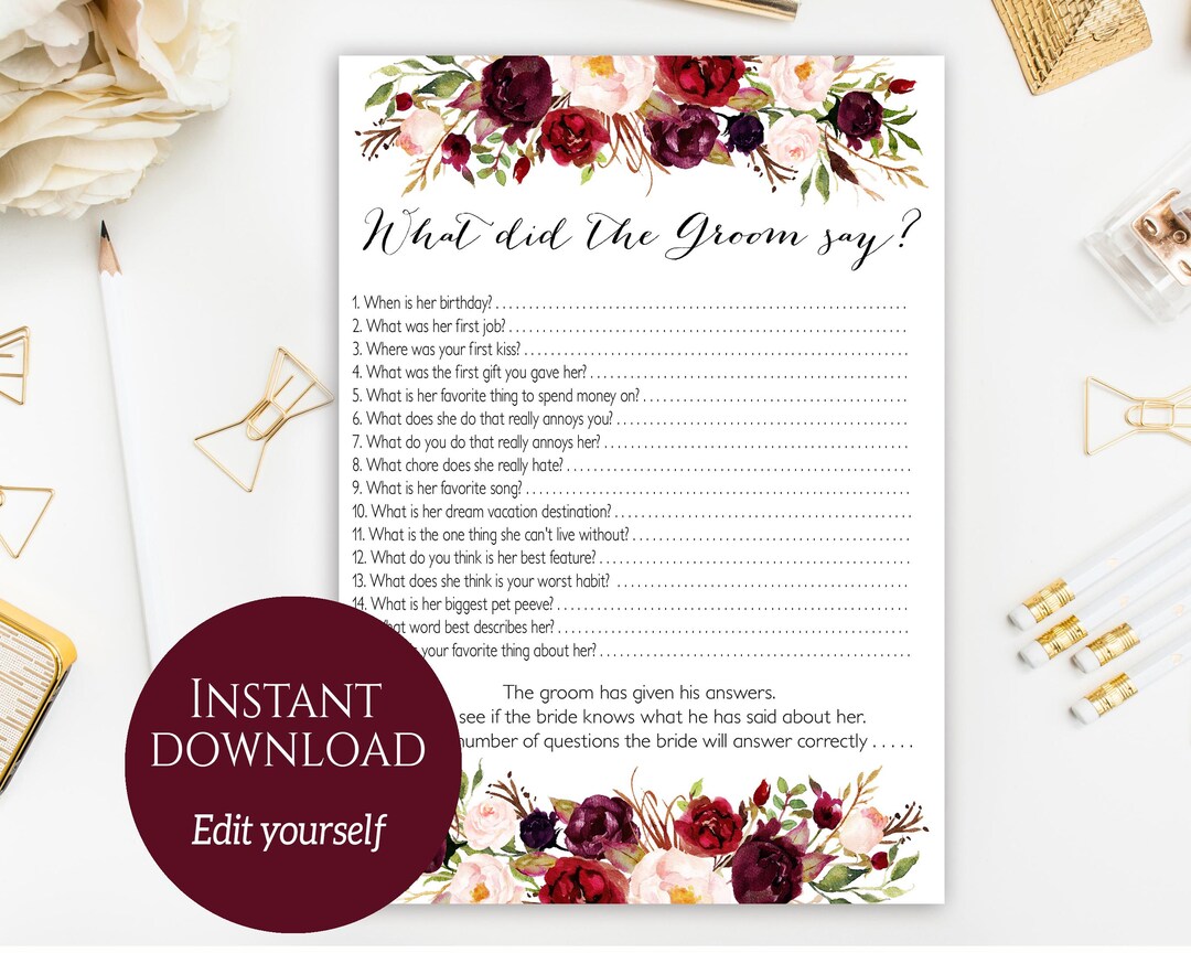 What Did the Groom Say Edit Yourself Editable Bridal Shower - Etsy