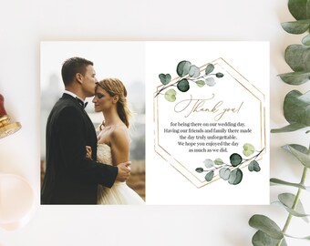 Photo Thank You Card Template, Wedding Photo Thank You Note Foliage, Printable Greenery Thank You Letter, Editable Thank You, Templett, C22