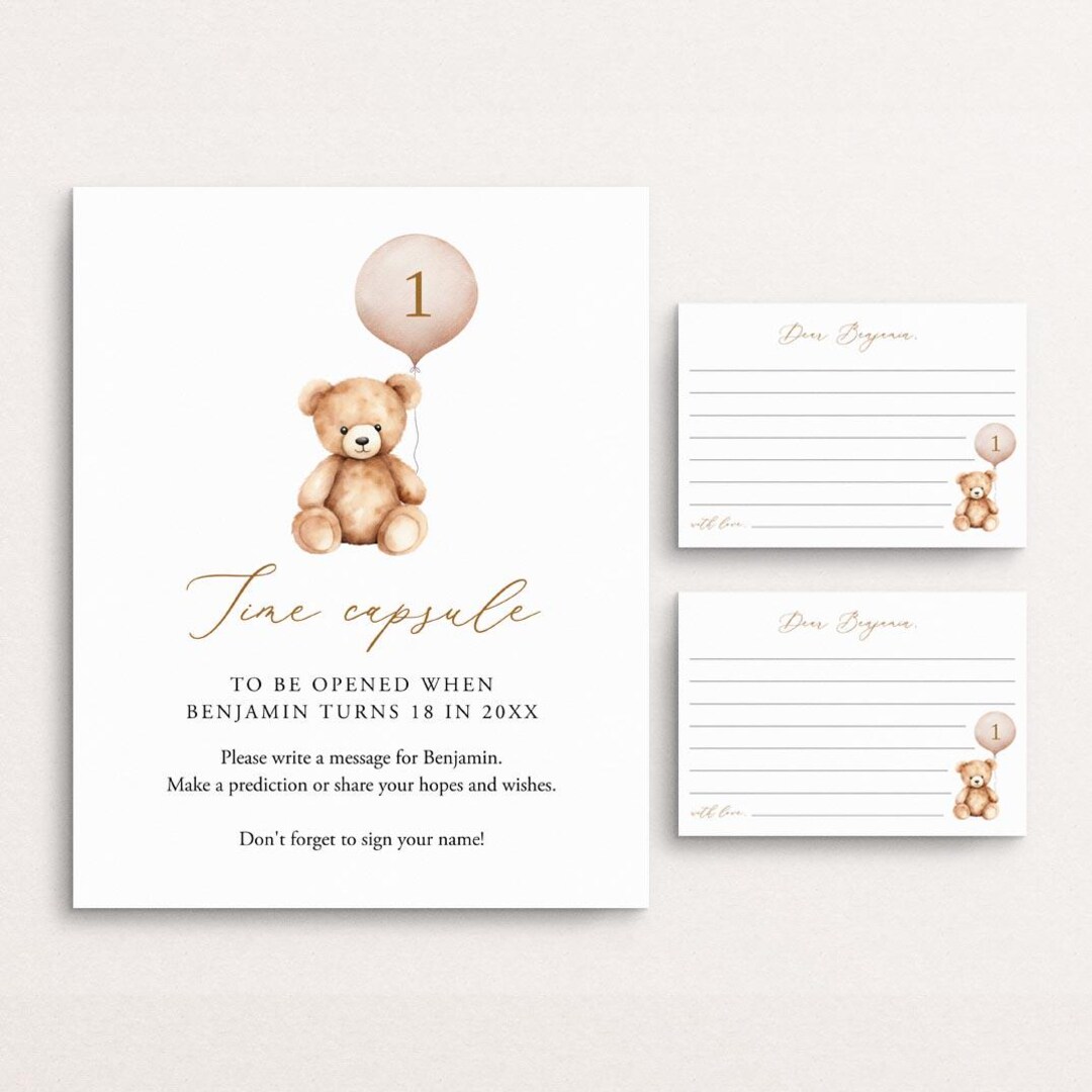 Bear First Birthday Time Capsule Teddy Bear Baby Shower Time Capsule ...