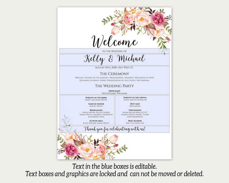 Wedding Program Poster, Large Wedding Program, Wedding Poster, Ceremony Program, Wedding Program Template, Instant Download, Editable, C1 image 3