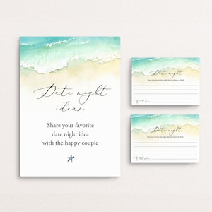 Tarjetas y letreros para una cita en la playa, tarjetas con ideas para una cita en el mar, tarjetas para una cita en pareja junto al mar, tarro para una cita en la despedida de soltera, Templett C56