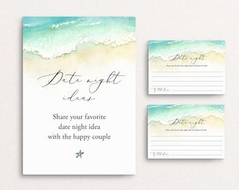 Beach Date Night Cards And Sign, Ocean Date Night Idea Cards, Seaside Couples Shower Date Night Cards, Bridal Shower Date Jar, Templett C56