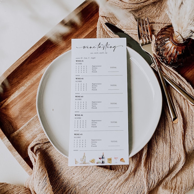 Wine Tasting Card Template Printable Wine Tasting Score Card Wine Tasting Sheet Blind Wine Tasting Note Wine Party Scorecard Templett, C102 image 1