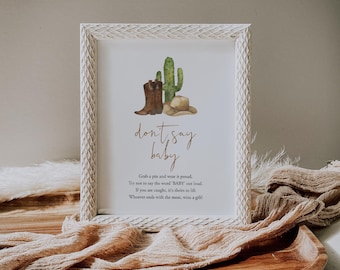 Don't Say Baby Game Template, Wild West Clothespin Game, Fun Baby Shower Game, Boy Baby Sprinkle Game, Cowboy Baby Shower Sign, Templett C86