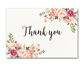 Ivory Thank you Card, Floral Thank You Card, Wedding Thank You Cards, Printable Thank You Card, Ivory Thank You Note, Thank You Card Set