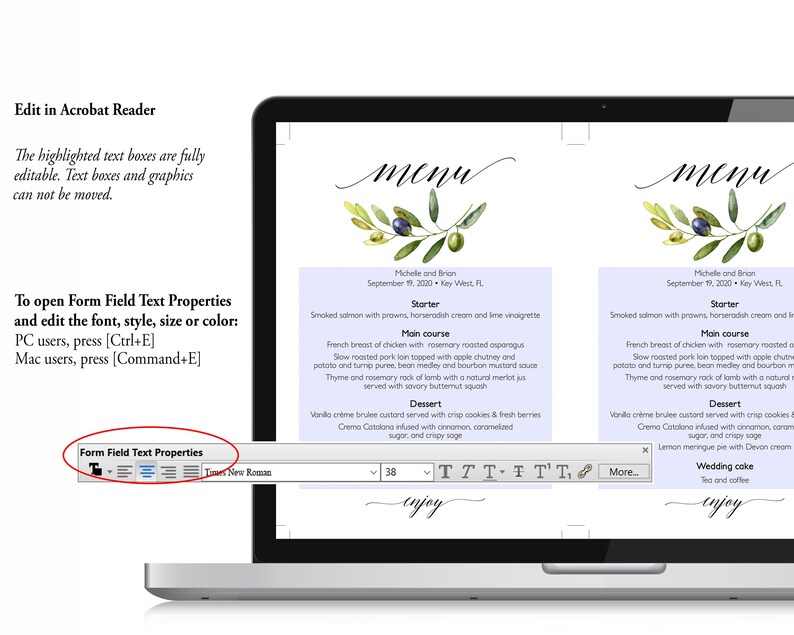 Olive Branch Menu Olive Menu Wedding Menu Template Italian Etsy