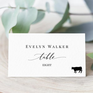 Minimalist Place Card Template With Meal Icons, Editable Wedding Place Cards, Classic Escort Cards, Folded Place Cards Flat, Templett, C82