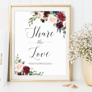 Share The Love, Editable Sign, Printable Instagram Sign, Instagram Wedding Sign, Wedding Hashtag Sign, Instagram Sign, Editable PDF, C6