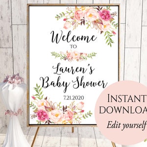 Welcome To Baby Shower, Baby Shower Welcome Sign Template, Baby Shower Sign, Printable Welcome Sign, Welcome Sign, Boho Chic Signs, C1 image 1