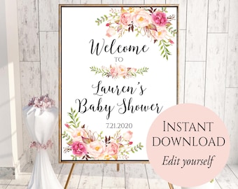 Welcome To Baby Shower, Baby Shower Welcome Sign Template, Baby Shower Sign, Printable Welcome Sign, Welcome Sign, Boho Chic Signs, C1