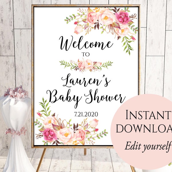 Welcome To Baby Shower, Baby Shower Welcome Sign Template, Baby Shower Sign, Printable Welcome Sign, Welcome Sign, Boho Chic Signs, C1