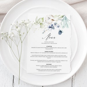 Delicate Menu Template, Fully Editable, 5x7, 3.75x9, Wedding Menu Cards, Editable Menu, Greenery Branch, Printable Dinner Menu, Templett C42