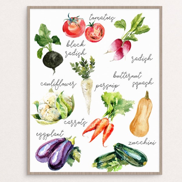 Impression de légumes, aquarelle de légumes, art de la cuisine, décor de cuisine, cuisine imprimable, impression de cuisine, légumes imprimables, impression de légumes