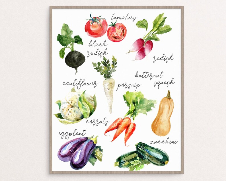 Vegetables Print Watercolor Vegetables Kitchen Art Kitchen Etsy
