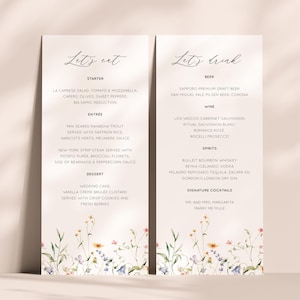 Modèle de menu de fleurs sauvages Garden Party Menu de mariage Menu de boissons florales Menu de douche nuptiale Menu de baby shower bohème Fleurs des prés Templett, C124