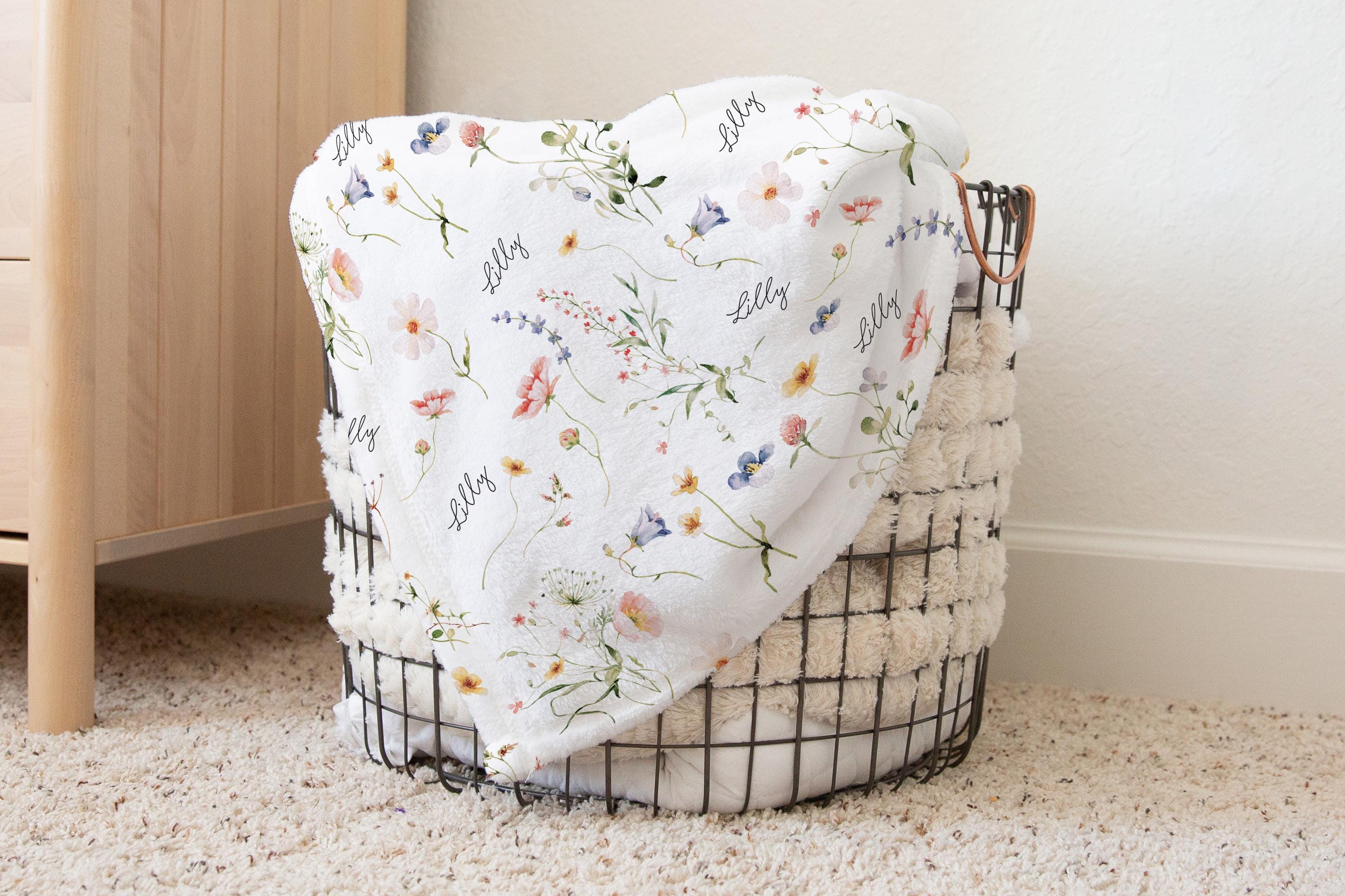Personalized Wildflower Baby Blanket Custom Baby Shower Gift Newborn Nursery Decor Girl Minky Baby Blanket Fleece Newborn Blanket Girl B1