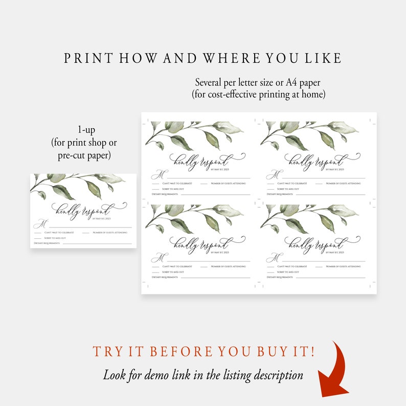 Greenery Wedding Invitation Template Download, Printable Invitation Set, Invitation Suite, Editable Wedding Invite, Templett, Foliage, C41 image 5