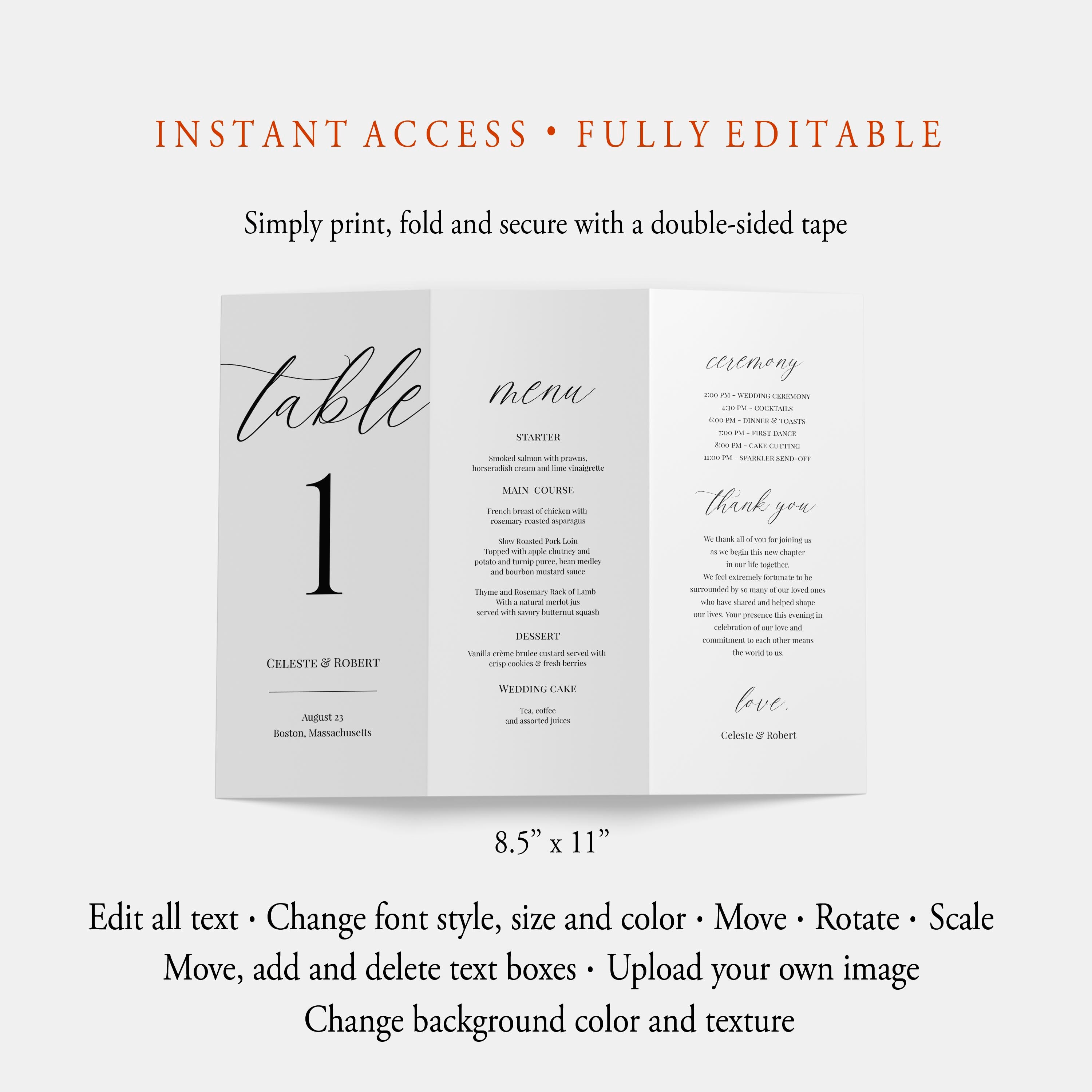 Modern Tri-fold Table Number Template, Instant Download, Editable Tri ...
