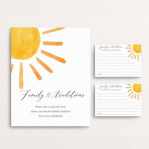 Znaki i karty rodzinnej tradycji, szablon gry Sun Baby Shower, wspomnienie z dzieciństwa Sunshine, neutralna pod względem płci karta pamięci Share A, Templett, C87