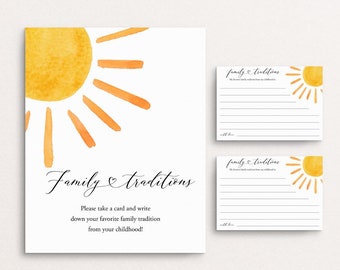 Family Tradition Sign And Cards, Sun Baby Shower Game Template, Sunshine Childhood Memory, Gender neutral Share A Memory Card, Templett, C87