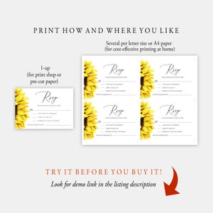 Sunflower Wedding Invitation Template, 5 Piece Set, Editable Wedding Invitation Suite, Printable Rustic Wedding Invitation Set, Templett C32 image 6