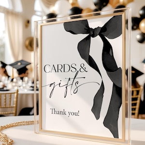 Enseigne pour cartes et cadeaux Noeud Cadeaux Coquette Enseigne Modèle modifiable de signe de remise des diplômes Signe de la douche nuptiale Noeud de table de fête de remise des diplômes Templett, C103