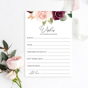 Deseos para los novios, tarjeta imprimible con consejos para bodas, plantilla de deseos para los recién casados, juego de despedida de soltera, Templett, C29