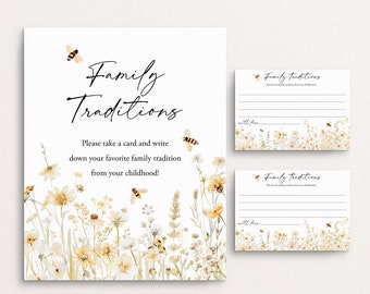Biene Familie Tradition Zeichen und Karte Honig Biene Baby Shower Spiel Wildblumen Kindheit Memory Teilen eine Memory Card Gender Neutral Templett, C108