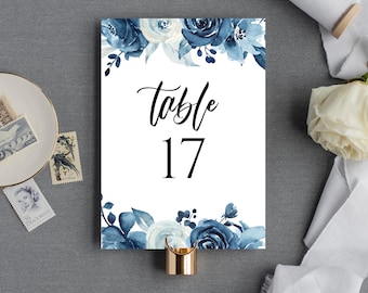 Blue And Silver Table Number Template, Wedding Table Numbers Printable, Editable Table Numbers, 4x6, 5x7, DinnerTable Numbers, Templett, C55