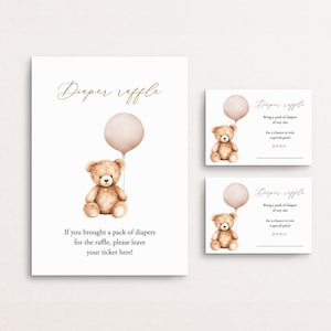 Bären-Windel-Gewinnkarte Teddybär-Windel-Gewinnkarte Druckbare Gender Neutral Baby-Dusche-Aktivität Ballon-Windel-Gewinnspiel Templett, C109