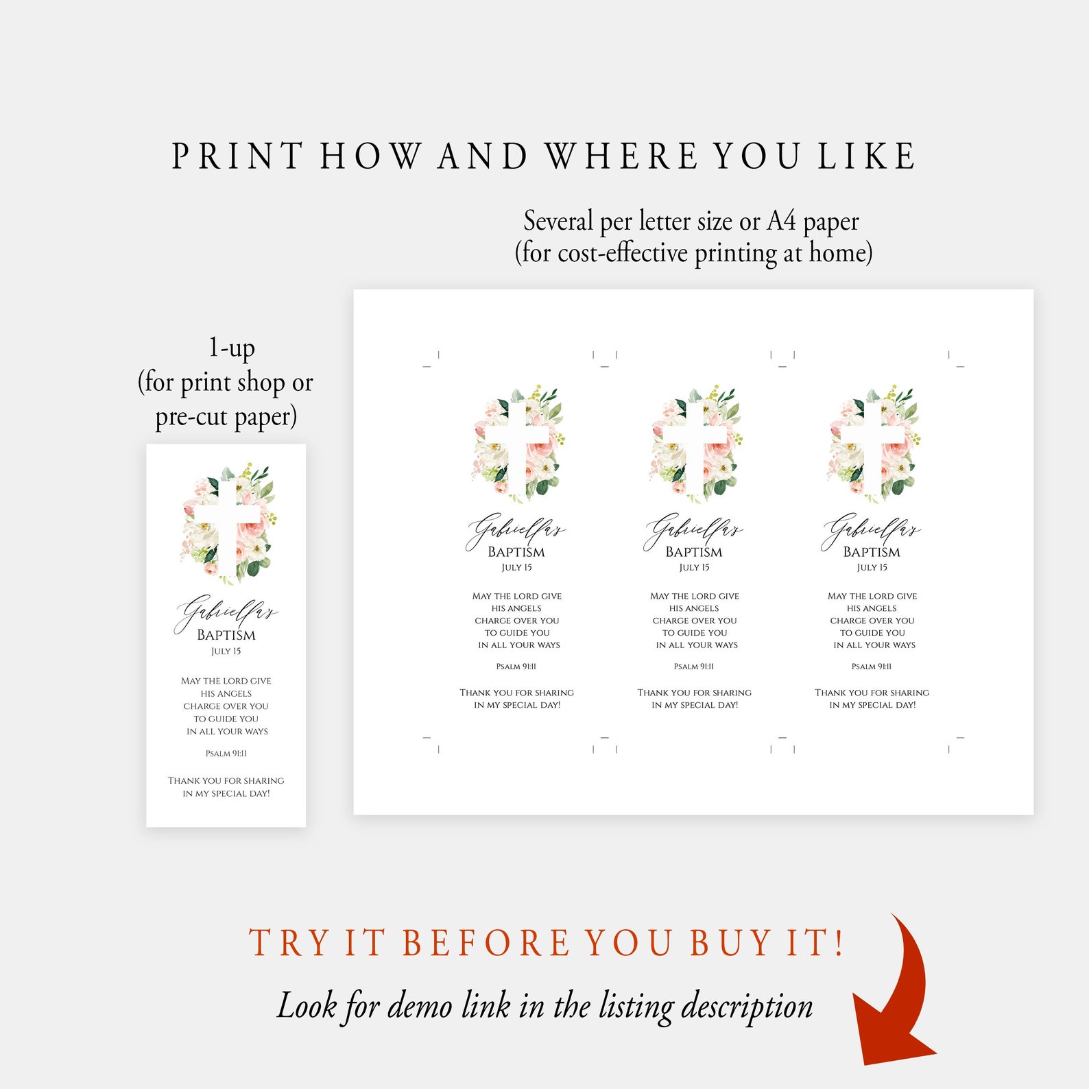 Baptism Bookmark Template Instant Download Editable Bookmark | Etsy