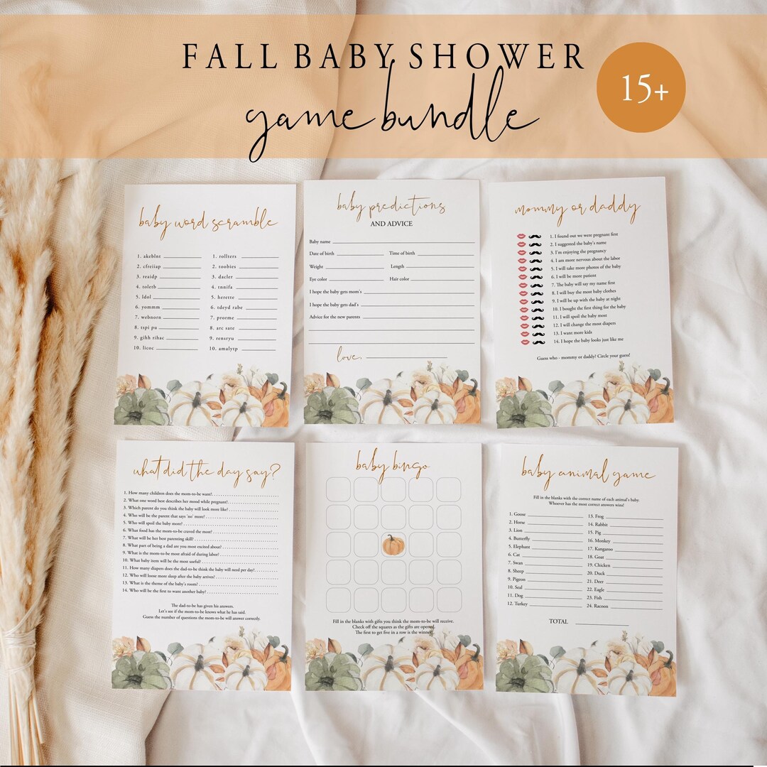 Fall Baby Shower Game Bundle Printable Pumpkin Baby Shower Game Kit ...