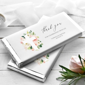Chocolate Bar Wrapper Template, Editable Girl Baptism Favor, Printable Christening Chocolate Wrapper Communion Candy Bar Wrapper Templett C9