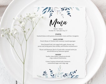 Blue And Silver Menu Template, DIY Printable Wedding Menu Cards, Boho Party Menu, Editable Dinner Menu, Instant Download, Templett, C55